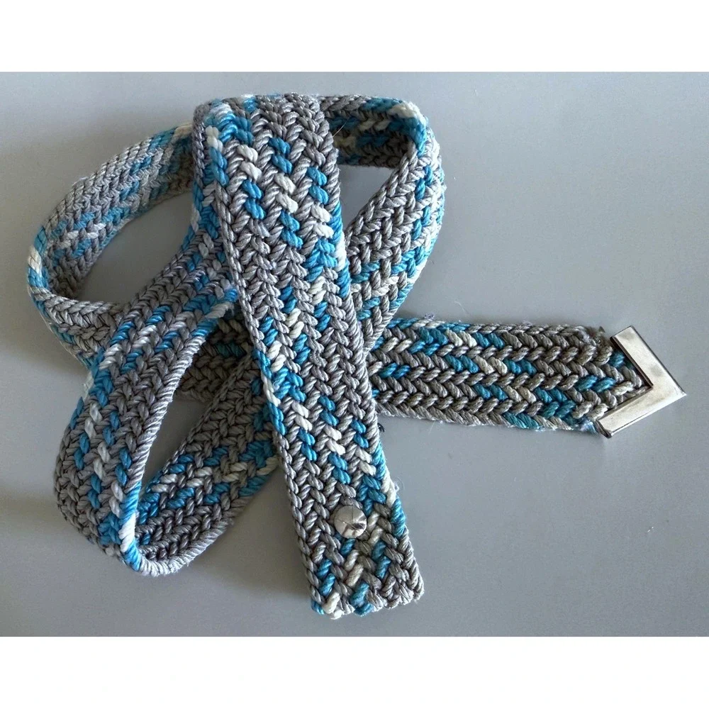 Vintage Western Roper Belt Turquoise Gray Cream Woven Cord 38